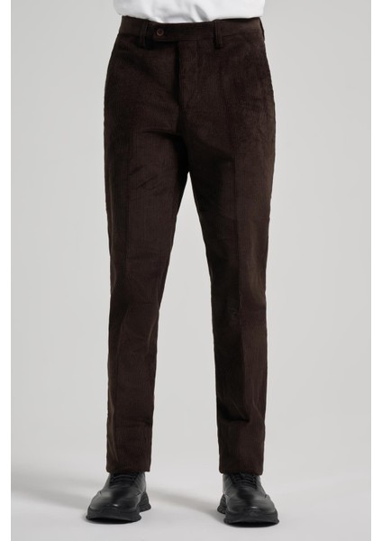 Koyu Kahverengi Pamuklu Yandan Cepli Comfort Fit Kadife Pantolon 1003245160