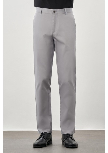 Gri Pamuklu Yandan Cepli Casual Comfort Fit Chino Pantolon 1003245169