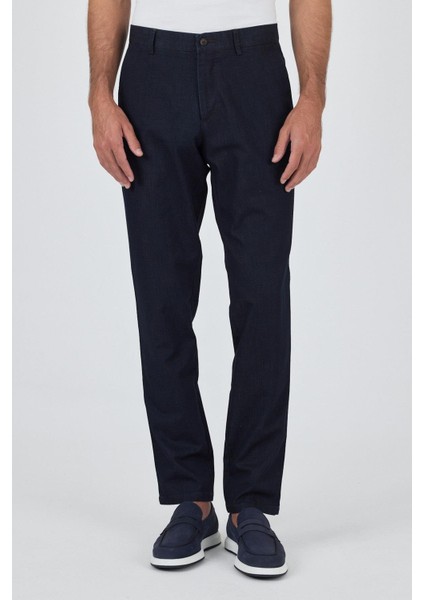 Koyu Lacivert Gabardin Yan Cep Düz Paça Casual Comfort Fit Pamuklu Chino Pantolon 1003250211