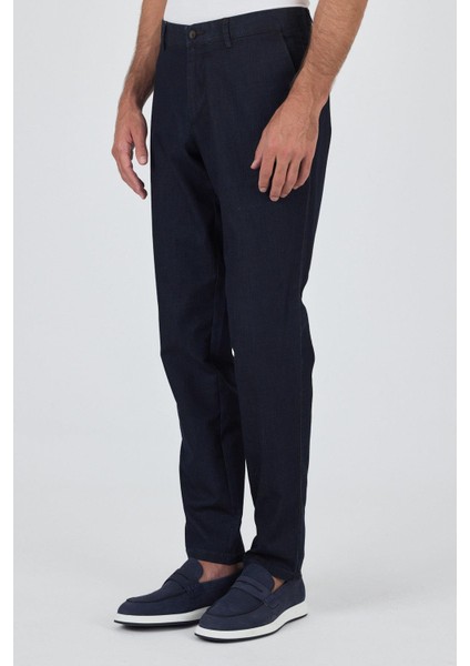 Koyu Lacivert Gabardin Yan Cep Düz Paça Casual Comfort Fit Pamuklu Chino Pantolon 1003250211