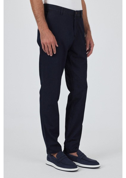 Koyu Lacivert Gabardin Yan Cep Düz Paça Casual Comfort Fit Pamuklu Chino Pantolon 1003250211