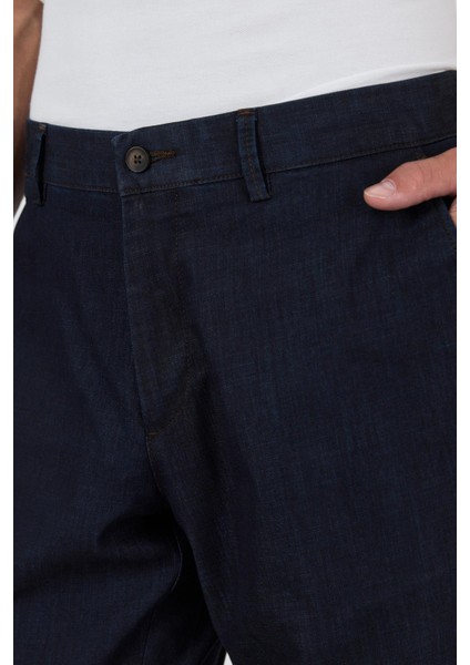 Koyu Lacivert Gabardin Yan Cep Düz Paça Casual Comfort Fit Pamuklu Chino Pantolon 1003250211