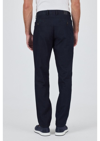 Koyu Lacivert Gabardin Yan Cep Düz Paça Casual Comfort Fit Pamuklu Chino Pantolon 1003250211