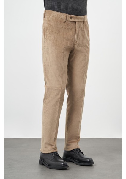 Bej Pamuklu Yandan Cepli Comfort Fit Kadife Pantolon 1003245160