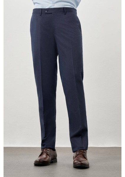 Lacivert Kendinden Desenli Bez Ayağı Yan Cep Comfort Fit Classic Pantolon 1003245166