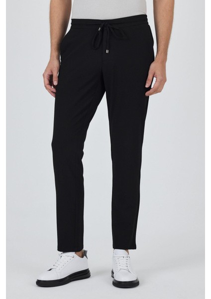 Siyah Esnek Lastikli Yandan Cepli Casual Comfort Fit Jogger Pantolon 1003250210