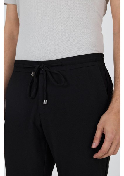 Siyah Esnek Lastikli Yandan Cepli Casual Comfort Fit Jogger Pantolon 1003250210