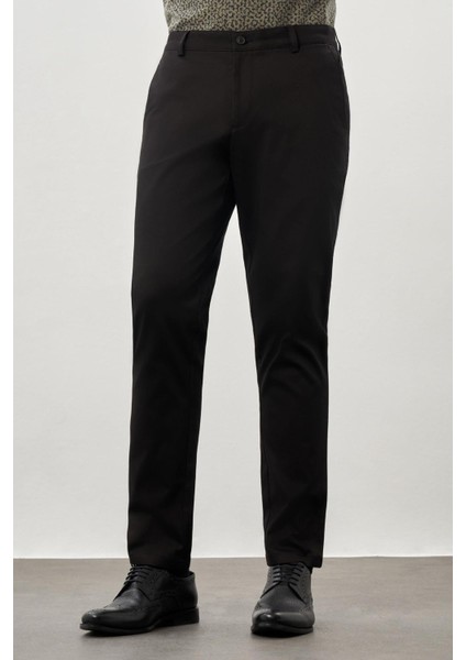 Siyah Pamuklu Yandan Cepli Casual Comfort Fit Chino Pantolon 1003245169