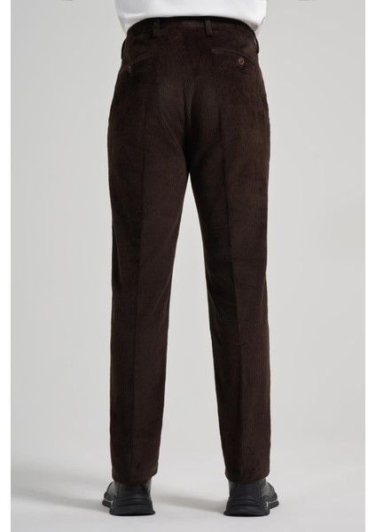 Koyu Kahverengi Pamuklu Yandan Cepli Comfort Fit Kadife Pantolon 1003245160 indirimleri