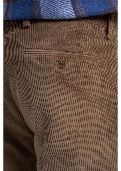 Koyu Bej Pamuklu Yandan Cepli Comfort Fit Kadife Pantolon 1003245160 fırsatları