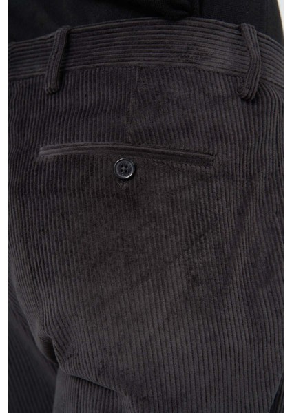 Koyu Antrasit Pamuklu Yandan Cepli Comfort Fit Kadife Pantolon 1003245160