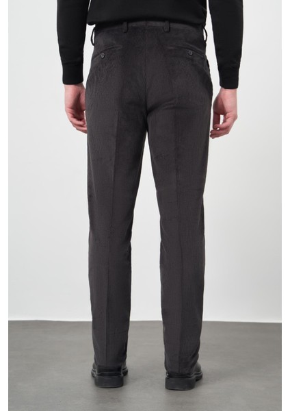 Koyu Antrasit Pamuklu Yandan Cepli Comfort Fit Kadife Pantolon 1003245160