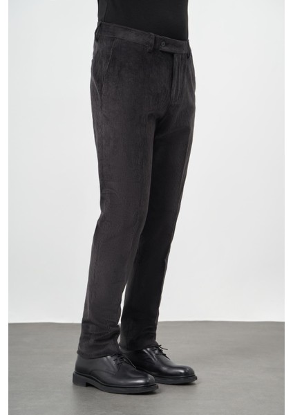 Koyu Antrasit Pamuklu Yandan Cepli Comfort Fit Kadife Pantolon 1003245160 modelleri