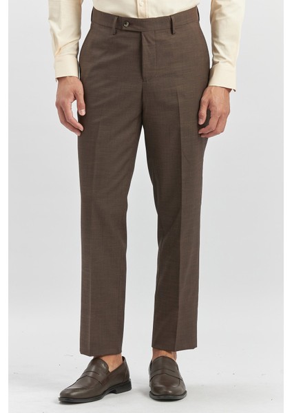Koyu Kahverengi Esnek Yandan Cepli Comfort Fit Classic Pantolon 1003240163
