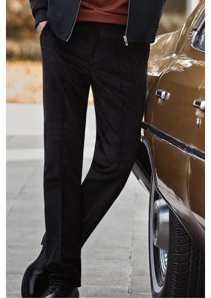 Siyah Pamuklu Yandan Cepli Comfort Fit Kadife Pantolon 1003245160