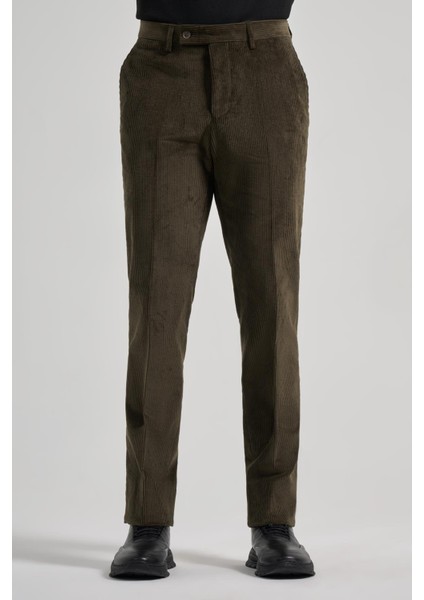 Koyu Haki Pamuklu Yandan Cepli Comfort Fit Kadife Pantolon 1003245160