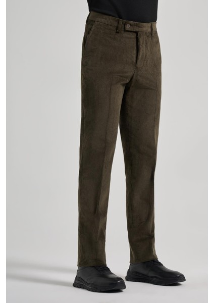 Koyu Haki Pamuklu Yandan Cepli Comfort Fit Kadife Pantolon 1003245160 fiyatları