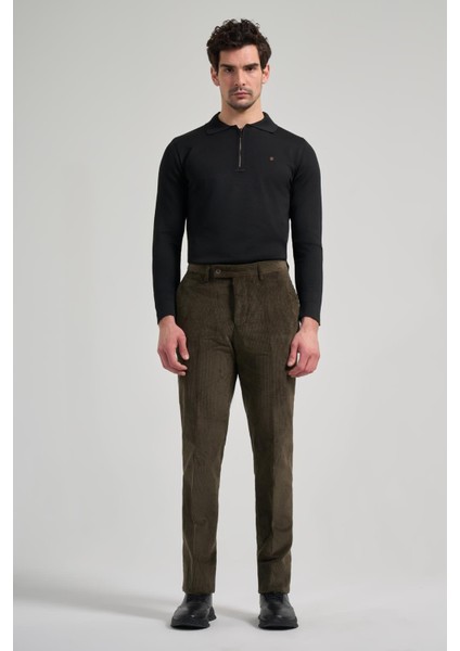 Koyu Haki Pamuklu Yandan Cepli Comfort Fit Kadife Pantolon 1003245160 modelleri