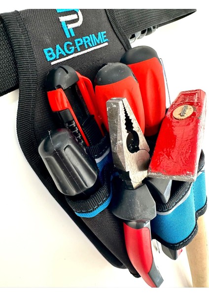 Bagprıme Elektrikçi Bel Alet ve Takım Çantası - Reflektörlü ve Kemer Klipsli plastik korumalı 8 Bölmeli