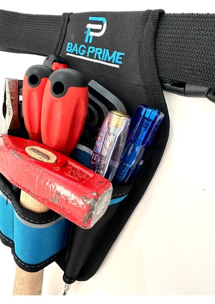 Bagprıme Elektrikçi Bel Alet ve Takım Çantası - Reflektörlü ve Kemer Klipsli plastik korumalı 8 Bölmeli