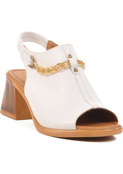 PC-54632 Z Beyaz Hakiki Deri Kadın Sandalet