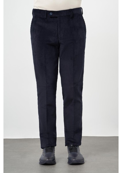 Koyu Lacivert Pamuklu Yandan Cepli Comfort Fit Kadife Pantolon 1003245160
