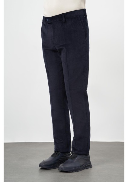 Koyu Lacivert Pamuklu Yandan Cepli Comfort Fit Kadife Pantolon 1003245160 modelleri