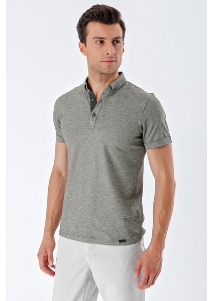 Kısa Kollu Armürlü Düğmeli Yaka Cepsiz Klasik Slim Fit Dar Kesim T-Shirt 1011230165 fiyatları
