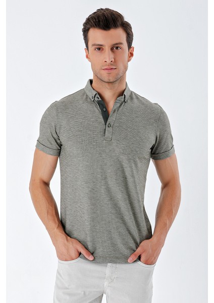Kısa Kollu Armürlü Düğmeli Yaka Cepsiz Klasik Slim Fit Dar Kesim T-Shirt 1011230165 modelleri
