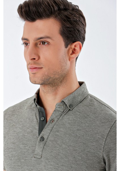 Kısa Kollu Armürlü Düğmeli Yaka Cepsiz Klasik Slim Fit Dar Kesim T-Shirt 1011230165 indirimleri