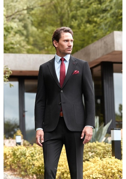 Siyah Çizgili Mono Yaka Astarlı Likralı 6 Drop Slim Fit Dar Kesim Casual Takım Elbise 1001240171