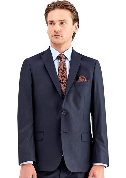 Lacivert Gabardin Kırlangıç Yaka Astarlı 6 Drop Slim Fit Dar Kesim Takım Elbise 1001220011