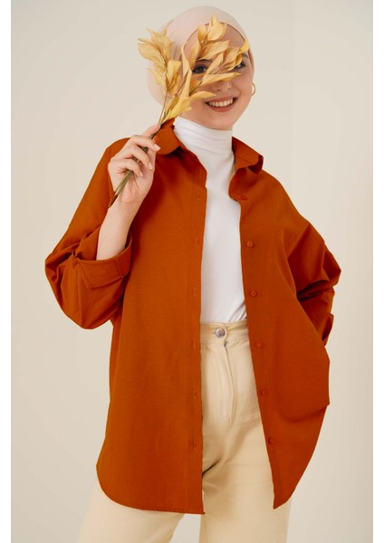 103901 Oversize Basic Tesettür Gömlek - Kiremit fiyatları