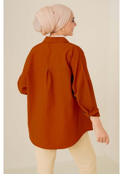 103901 Oversize Basic Tesettür Gömlek - Kiremit modelleri