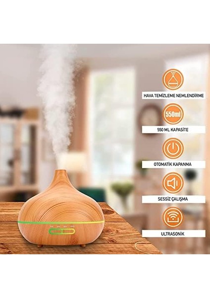 Büyük 500 ml Hava Nemlendirici Ultrasonik Ortam Nemlendirici Oda Nemlendirici Işıklı Buharlı Nemlendirici Ayarlanabilir Zamanlayıcılı Otomatik Kapanma Özelliği Nemlendirici LED Işıklı Buhar Makinesi (Koyu Ahşap) fiyatları