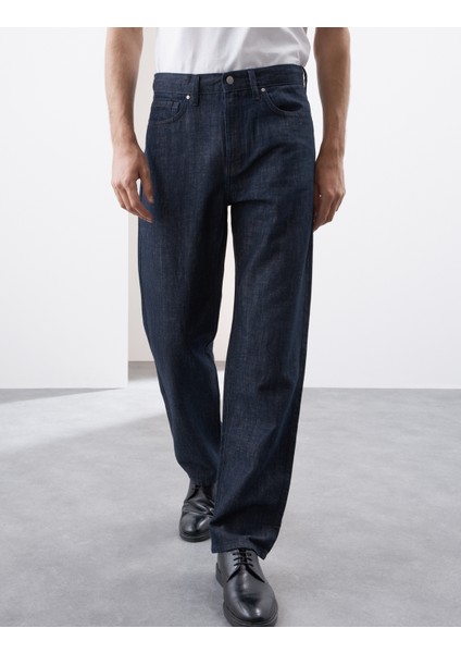 Keten Karışımlı Geniş Paça Jean Pantolon