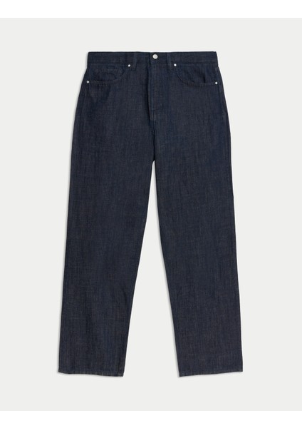 Keten Karışımlı Geniş Paça Jean Pantolon indirimleri