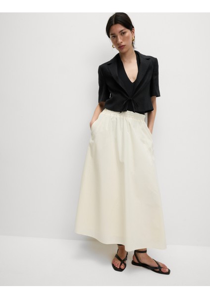 Keten Twill Karışımlı Kısa Kollu Kısa Ceket