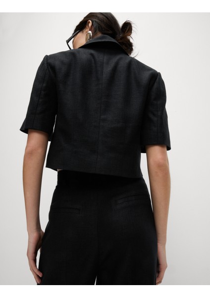 Keten Twill Karışımlı Kısa Kollu Kısa Ceket