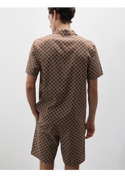 Pamuk Karışımlı Geometrik Desenli Pijama Üstü