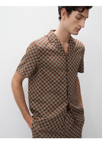 Pamuk Karışımlı Geometrik Desenli Pijama Üstü