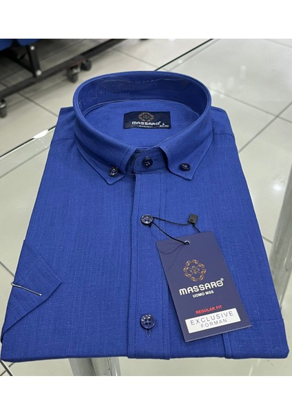 Pamuk Keten Kısakol Erkek Gömlek