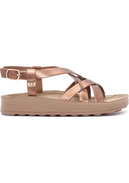 Kadın Bronz Kalın Tabanlı Metalik Sandalet 25SFE465132