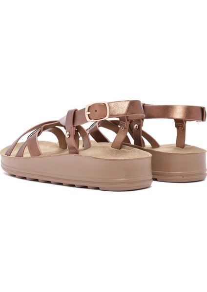 Kadın Bronz Kalın Tabanlı Metalik Sandalet 25SFE465132