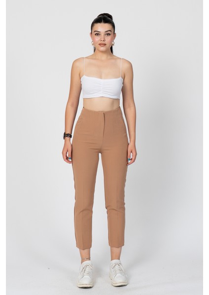 Zr Model Pens Detaylı Yüksek Bel Kumaş Pantolon 30062