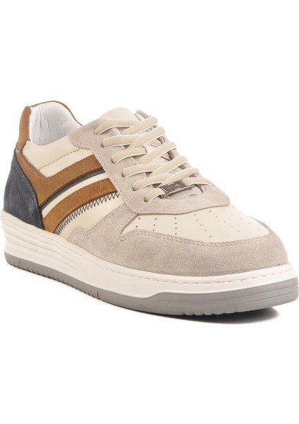 4Y1987 Bej-Lacivert Hakiki Deri Erkek Sneaker