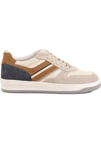 4Y1987 Bej-Lacivert Hakiki Deri Erkek Sneaker modelleri