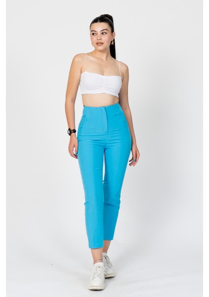 Zr Model Pens Detaylı Yüksek Bel Kumaş Pantolon 30062