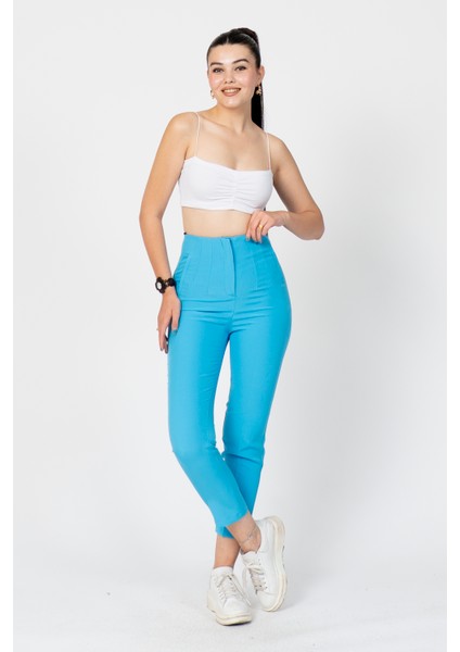 Zr Model Pens Detaylı Yüksek Bel Kumaş Pantolon 30062 fırsatları