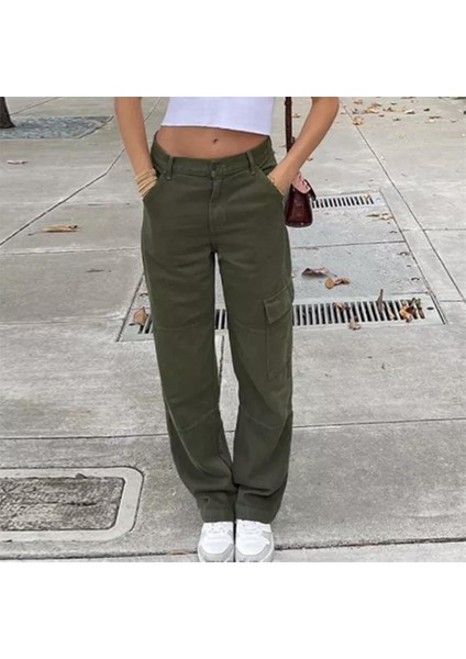 Harajuku Yeşil Beli Lastikli Kargo Pantolon